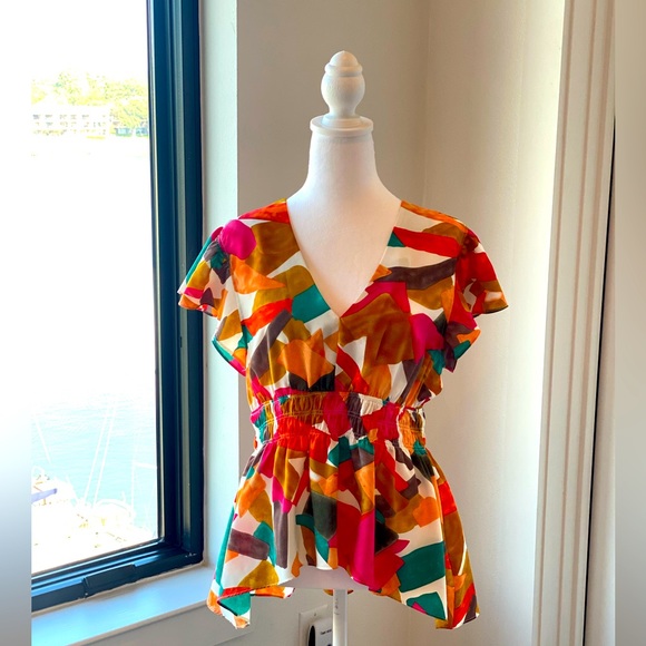 Umgee scalloped hem multi-color blouse - Picture 1 of 5